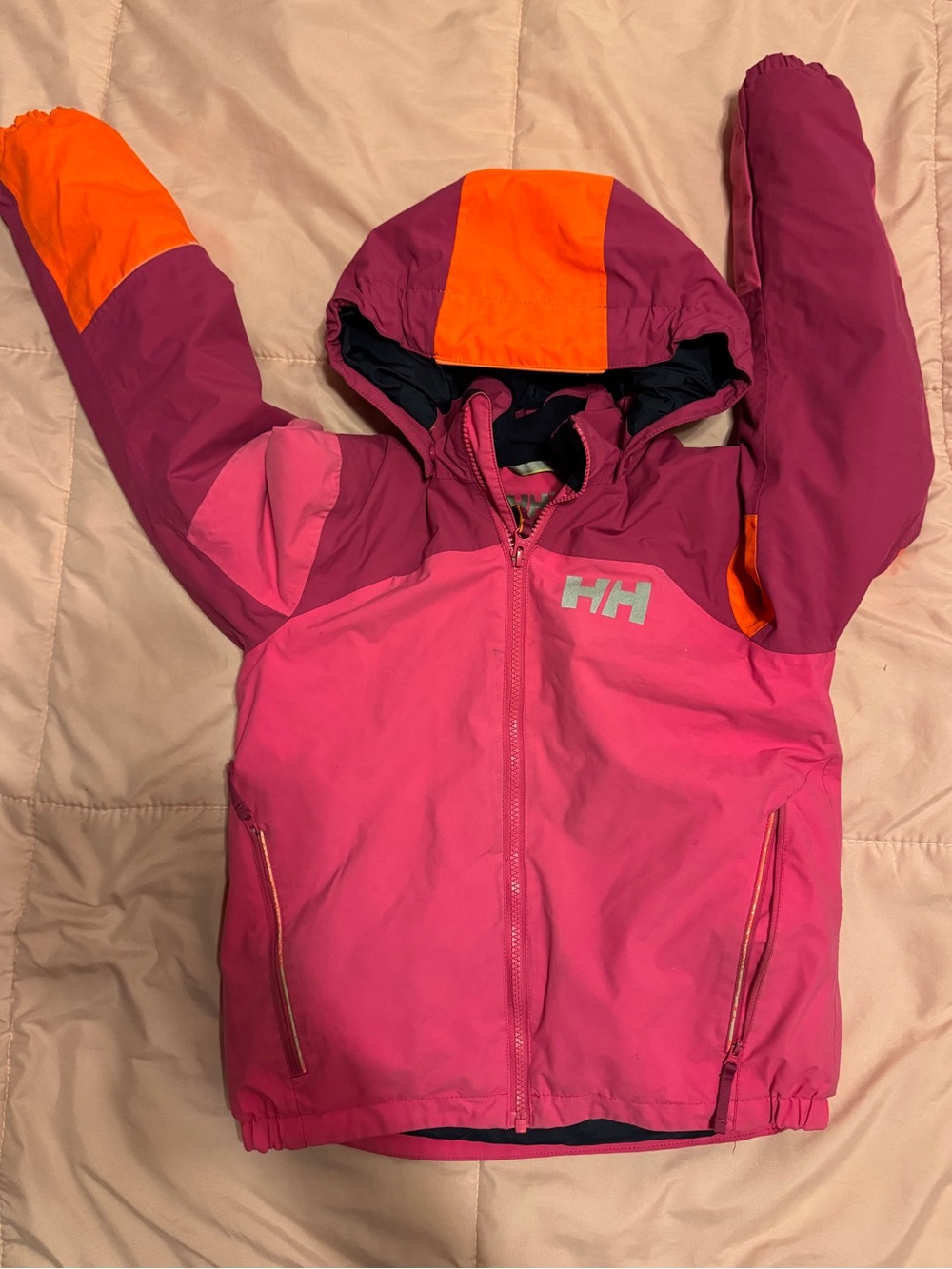 Helly Hansen Bright Pink & Magenta Kids Jacket with Orange Hood girls size 8